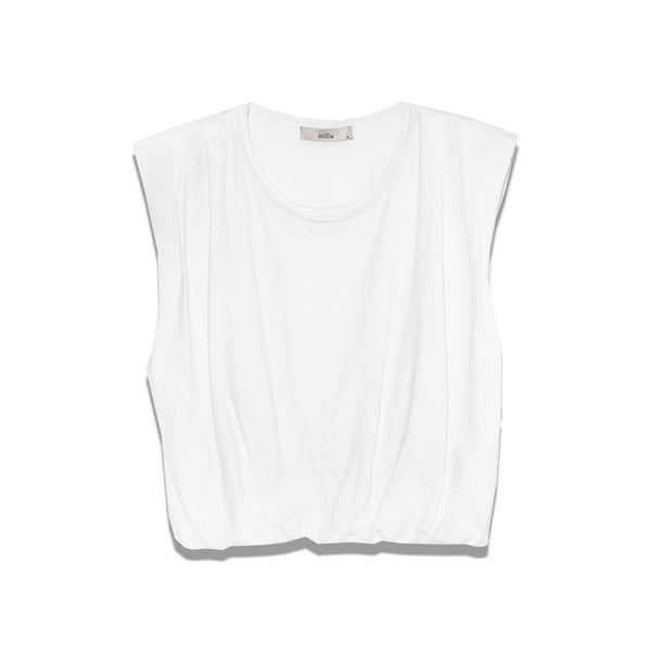 MILLA Cropped Padded Shoulder T Shirt in White