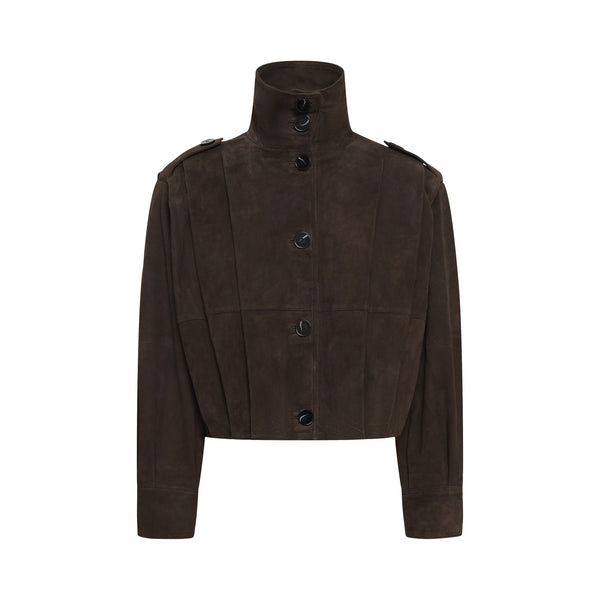 MY ESSENTIAL WARDROBE MWPetra Suede Pleat Jacket in Dark Brown