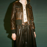BAUM UND PFERDGARTEN Bailey Cropped Leather Bomber Jacket in Mole Brown