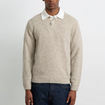 EDMMOND STUDIOS Paris Polo Shirt Collar Jumper in Plain Taupe