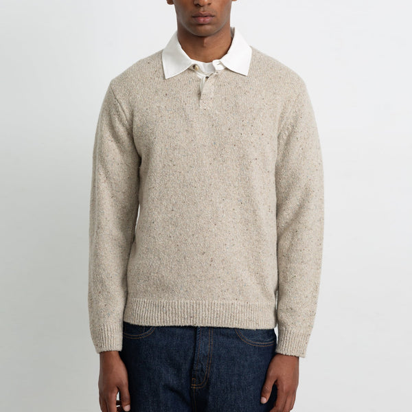 EDMMOND STUDIOS Paris Polo Shirt Collar Jumper in Plain Taupe