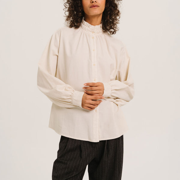 SACRECOEUR Soline Baby Corduroy Velvet Blouse in Ecru