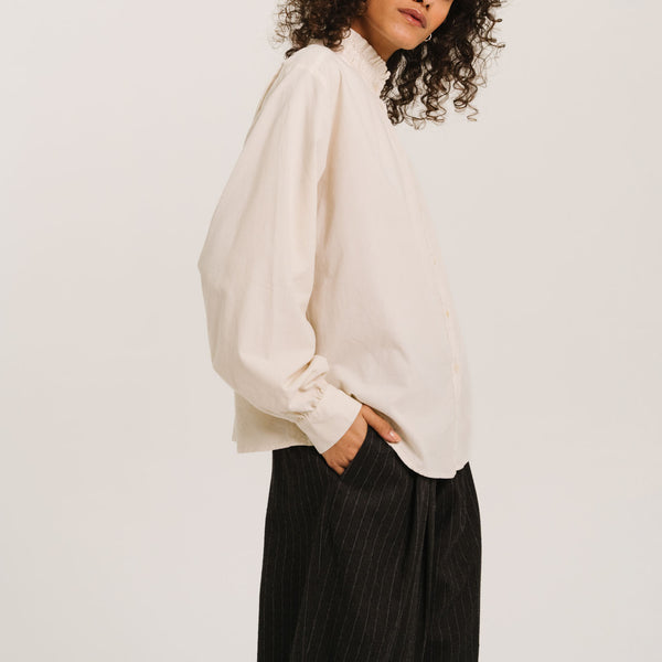 SACRECOEUR Soline Baby Corduroy Velvet Blouse in Ecru