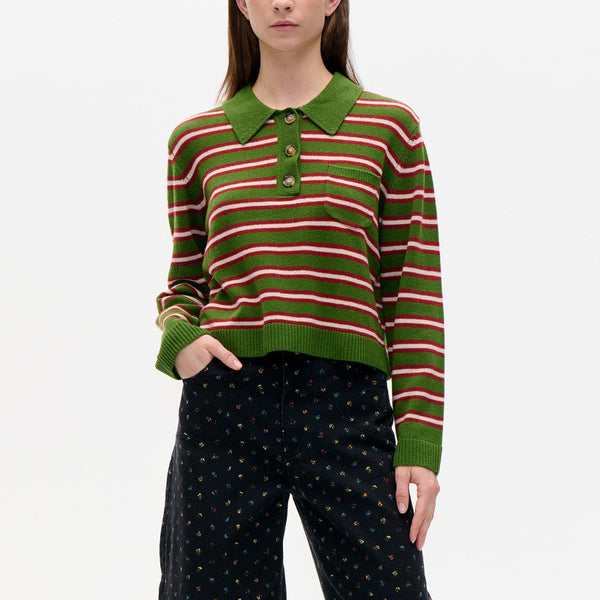 BAUM UND PFERDGARTEN Cori Stripe Merino Wool Polo Shirt in Herb Garden Stripe