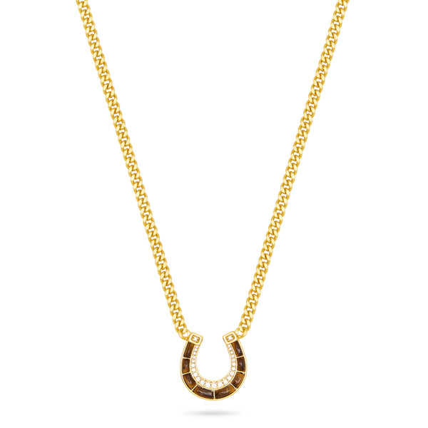 TALIS CHAINS Horse Shoe Pendant Necklace in Tigers Eye