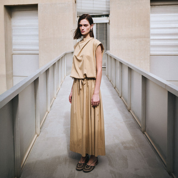 MILLA Long Drawstring Skirt in Gold