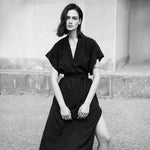 MILLA Sleeveless Long Gathered Dress in Charcoal