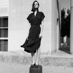 MILLA Sleeveless Long Gathered Dress in Charcoal