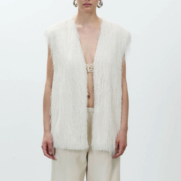 ALYSI Fringed Gilet in Meringue
