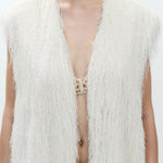 ALYSI Fringed Gilet in Meringue