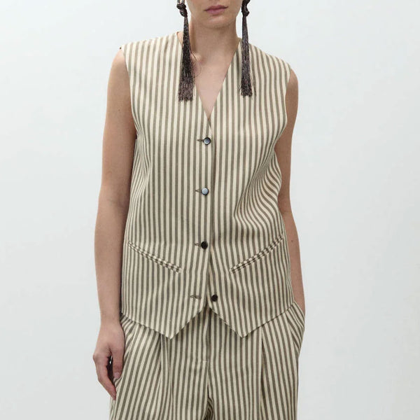 ALYSI Striped Waistcoat in Sage
