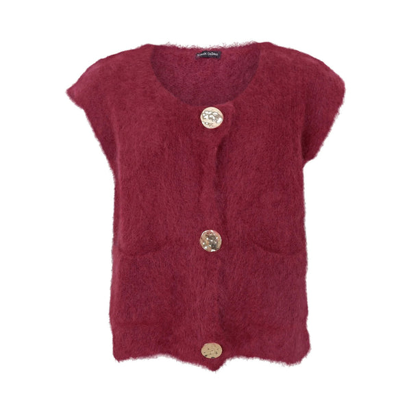 BLACK COLOUR BCBjoerk Knitted Button Vest in Plum