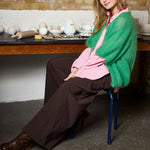 BLACK COLOUR BCBjoerk Patent Knit Short Sleeve Cardigan in Green