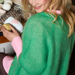 BLACK COLOUR BCBjoerk Patent Knit Short Sleeve Cardigan in Green