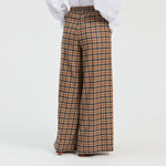 VILAGALLO Maya Wide Check Trousers in Brown