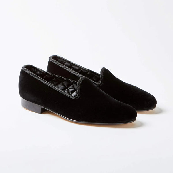 BOWHILL & ELLIOT Black Velvet Plain Venetian Pumps in Black Velvet