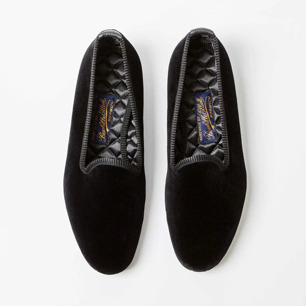 BOWHILL & ELLIOT Black Velvet Plain Venetian Pumps in Black Velvet