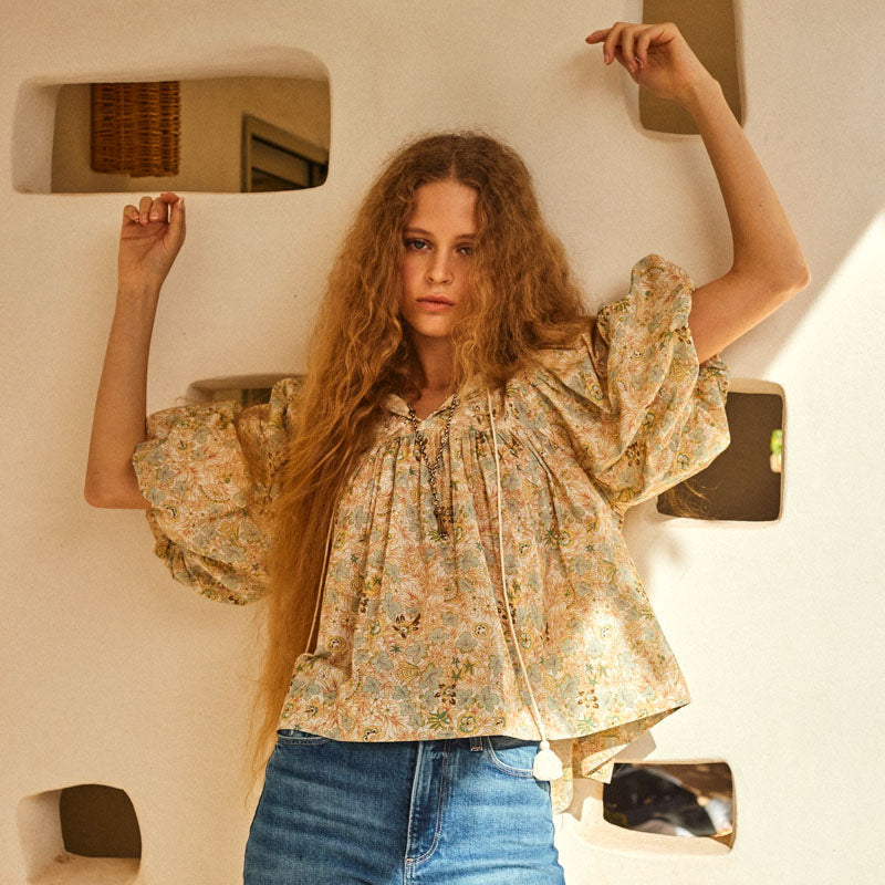 FAUNE Shiva Blouse in Green Shiva Print