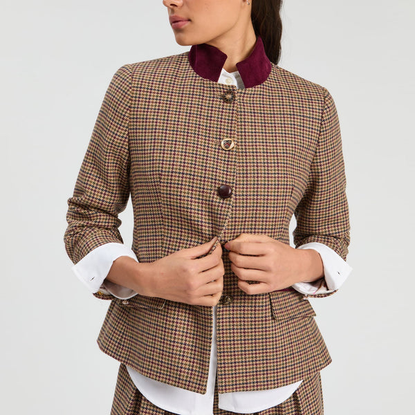 VILAGALLO Dori Houndstooth Jacket  in Burgundy