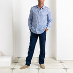 PINK HOUSE MUSTIQUE Mens Coral Stone Linen Shirt in Blue