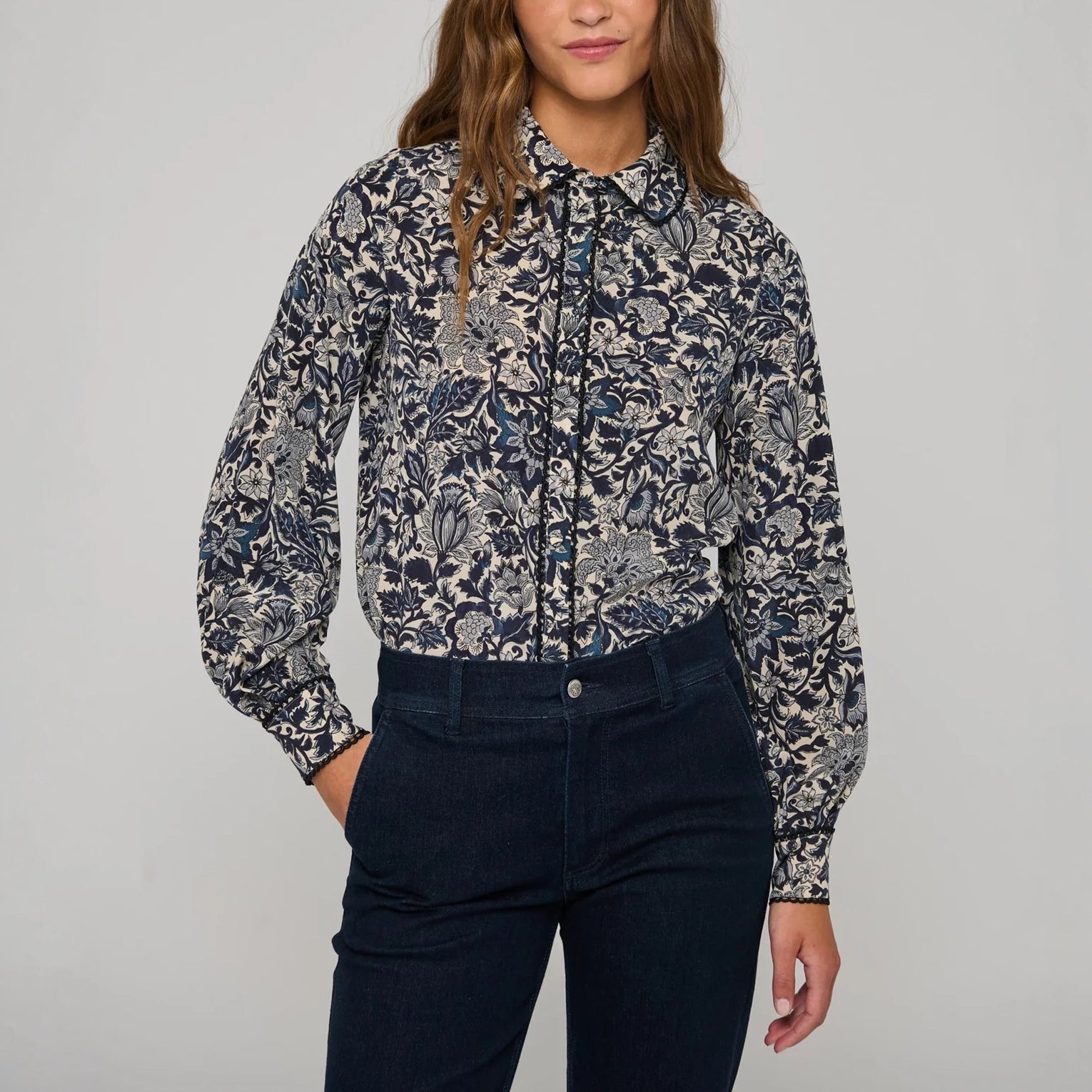 DEA KUDIBAL LenaDEA Silk Blouse with Special Trim in Dentelle Midnight