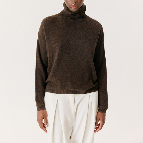 AMERICAN VINTAGE Ouity Crew Neck Jumper in Chocolate Melange