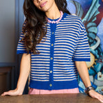 BLACK COLOUR BCDell Striped Short Sleeve Cardigan in Blue