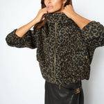 MOS MOSH MMCamille Leopard Print Oversize Bomber Jacket in Black
