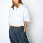 MOS MOSH MMMaxime Nylah Stripe Oversize Cropped Shirt in Bright White