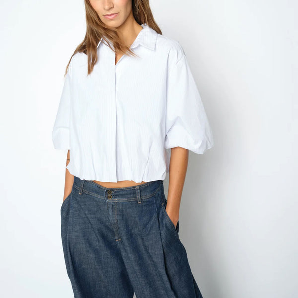 MOS MOSH MMMaxime Nylah Stripe Oversize Cropped Shirt in Bright White