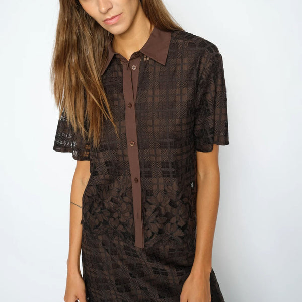 MOS MOSH MMLia Checko Short Sleeve Lace Shirt in Delicioso