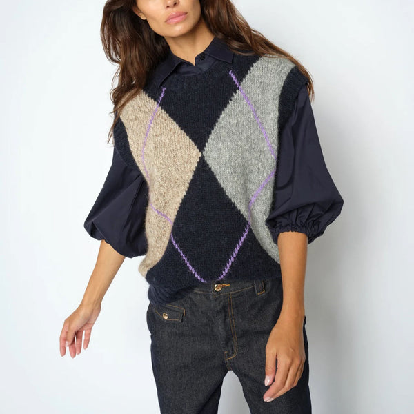 MOS MOSH MMJennine Argyll Alpaca Knitted Tank in Salute Navy
