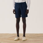 HARTFORD Joggy Linen Shorts in Navy Blue