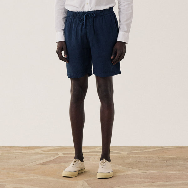 HARTFORD Joggy Linen Shorts in Navy Blue