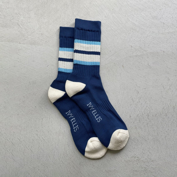 IVY ELLIS The Marvin Men's Crew Length Socks in Navy/Light Blue