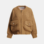 ESSENTIEL ANTWERP Kanada Knitted Jacket with Fur in Camel/Pink