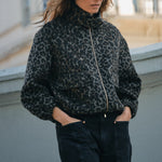 MOS MOSH MMCamille Leopard Print Oversize Bomber Jacket in Black