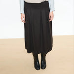 BEATRIZ FUREST College Pleated Wool Midi Skirt in Dark Brown