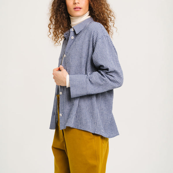 SACRECOEUR Linetta Mike Gingham Check Overshirt in Blue