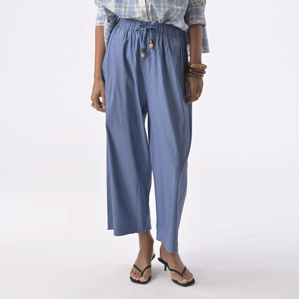 ORFEO Sabrina Pull On Wide Leg Trousers in Blue