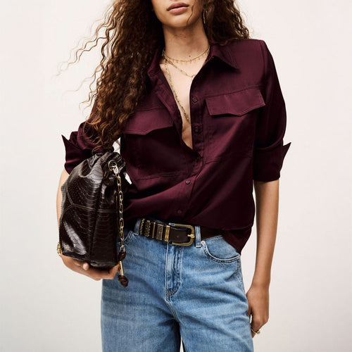 BA&SH Canoli Long Sleeve Shirt in Prune