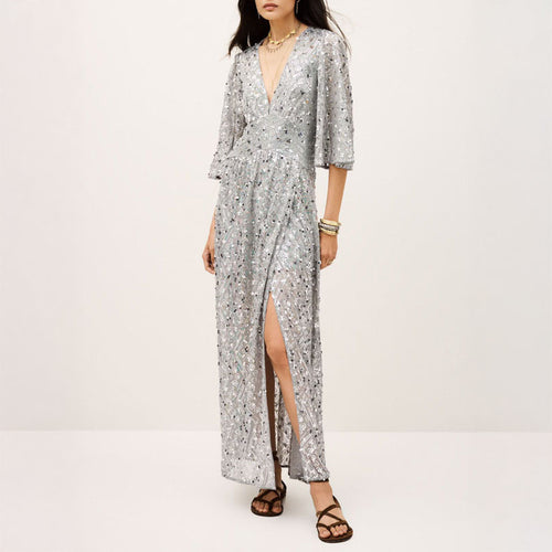 BA&SH Conny Sequin Dress in Silver