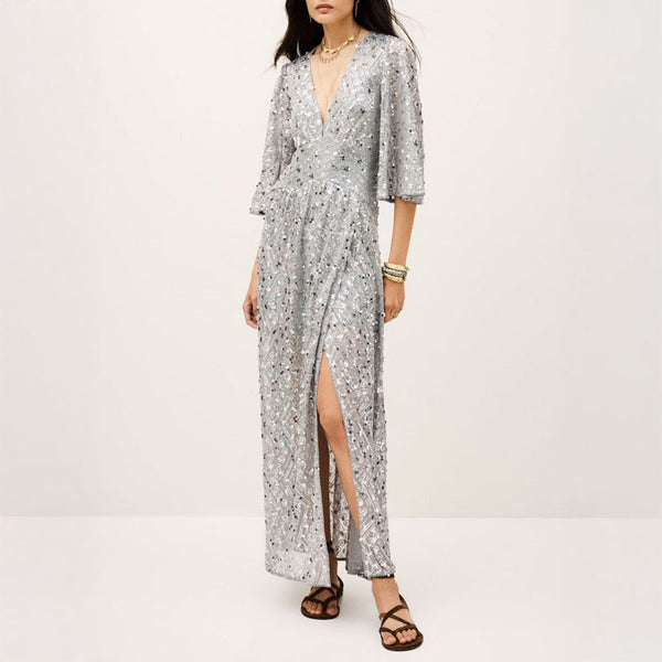 BA&SH Conny Sequin Dress in Silver