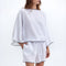 GREEK ARCHAIC KORI Bell Sleeve Interlock Stitch Tunic Top in White/Black