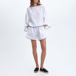 GREEK ARCHAIC KORI Bell Sleeve Interlock Stitch Tunic Top in White/Black
