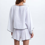 GREEK ARCHAIC KORI Bell Sleeve Interlock Stitch Tunic Top in White/Black