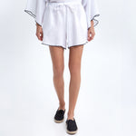 GREEK ARCHAIC KORI Elastic Waist Interlock Stitch Shorts in White/Black