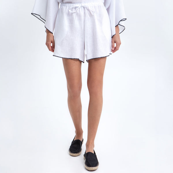 GREEK ARCHAIC KORI Elastic Waist Interlock Stitch Shorts in White/Black