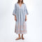 GREEK ARCHAIC KORI Long Feather Embroidered Bell Sleeve Dress in Sky/Champagne