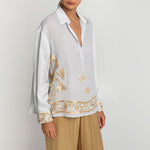 GREEK ARCHAIC KORI Crete Viscose Back Shirt in Light Grey/Gold